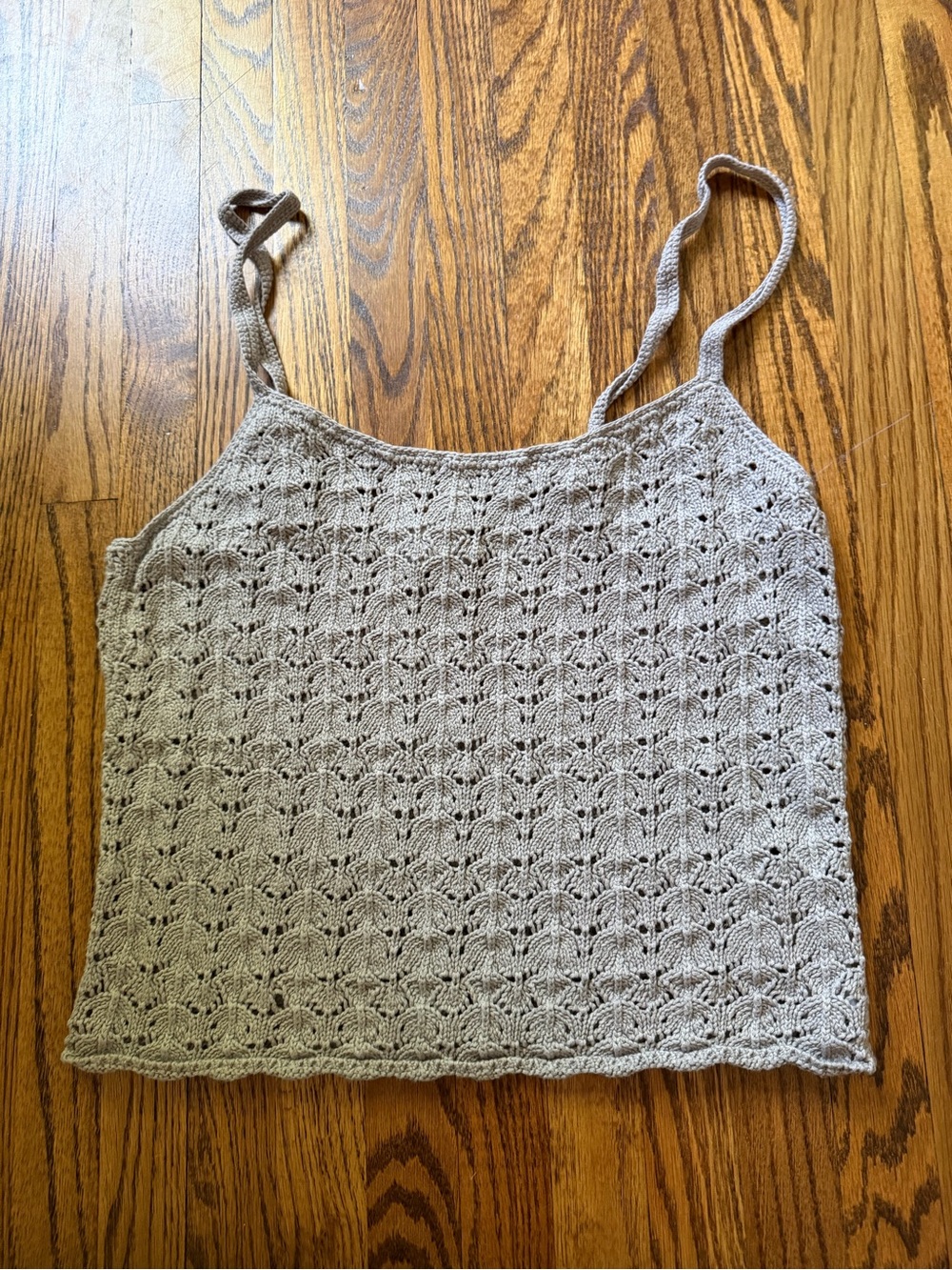 Aritzia Light Taupe Crochet Knit Spaghetti Strap Tank